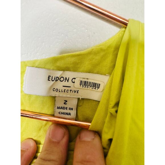 EDUN CHOI X RTR Neon Green 100% Cotton Scoop Neck Poplin Midi Dress Size 2 - Picture 7 of 15